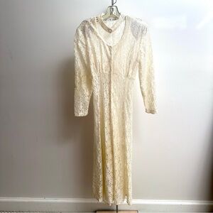 90s Cream Lace Midi choker day dress